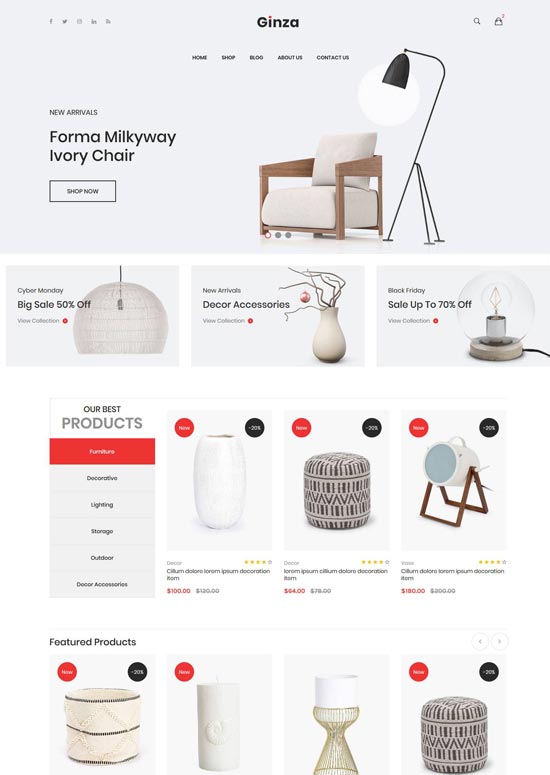 ginza furniture bootstrap template