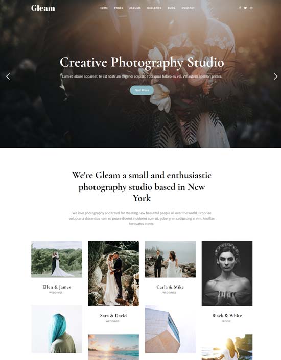 gleam portfolio photography html template