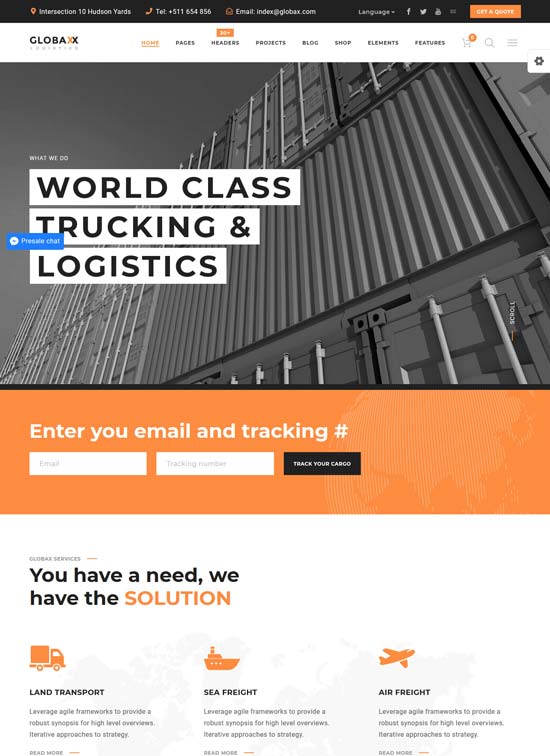 globax logistics wordpress theme