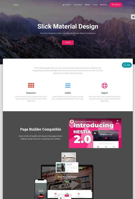 hestia free onepage wordpress theme