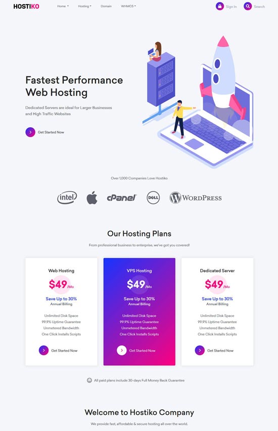 Hostiko Hosting HTML WHMCS Template