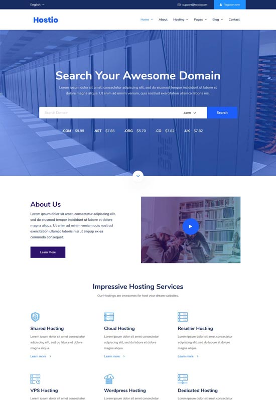 Hostio Hosting HTML Template