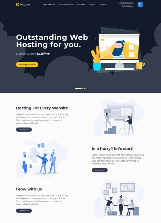 Hustbee HTML Hosting WHMCS Template