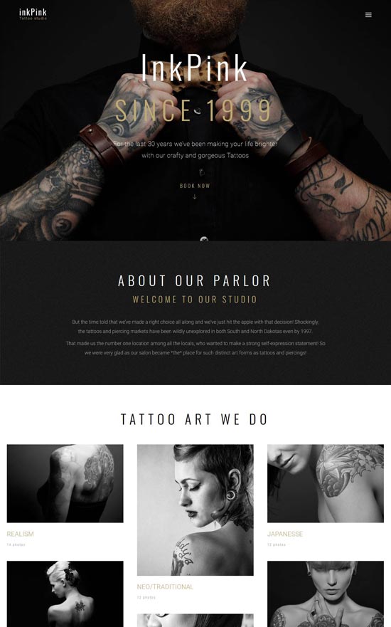 inkpink tattoo studio wordpress theme