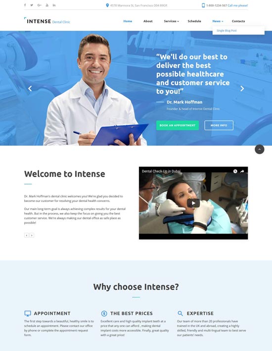 intense dental clinic website template