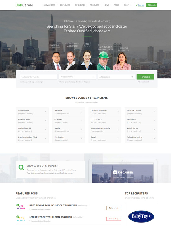 jobcareer job responsive wordpress theme