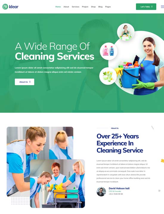 klear cleaning company wordpress theme