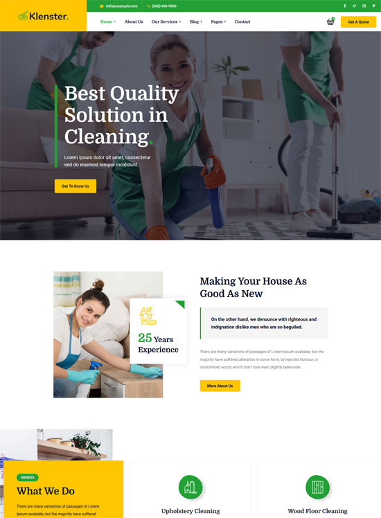 klenster cleaning services wordpress theme