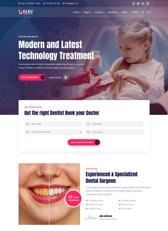 klev dental html template