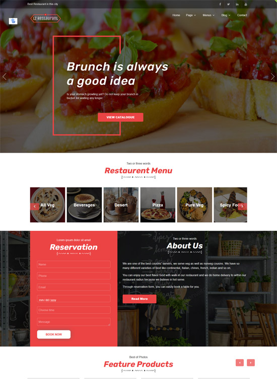 lz restaurant free wordpress theme