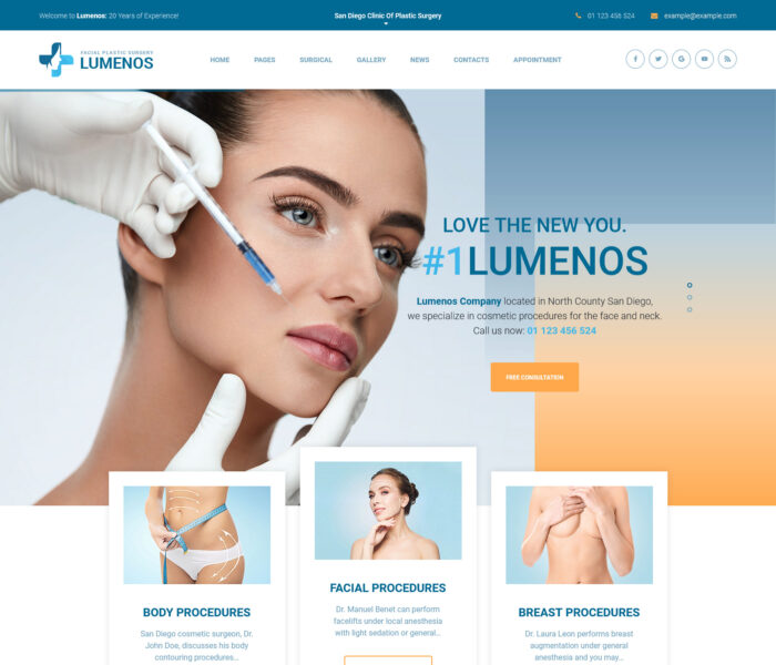 lumenos plastic surgery clinic wordpress theme