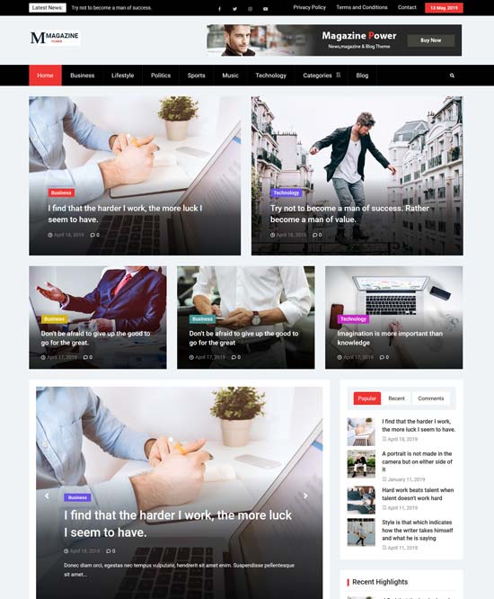 magazine power free news wordpress theme