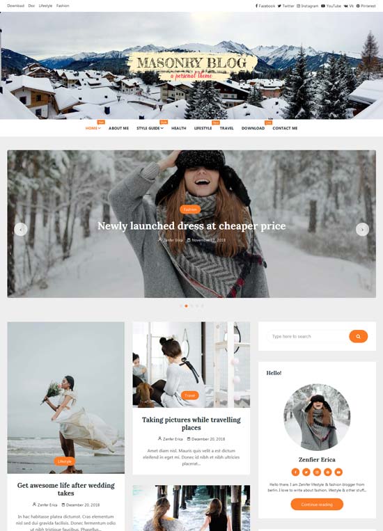 masonry blog wordpress theme