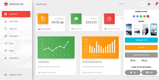 material dashboard angular