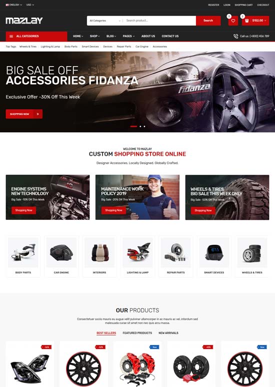 mazlay car accessories shop html template