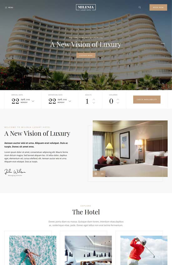 milenia hotel booking wordpress theme