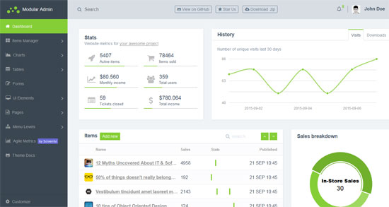 modular admin free bootstrap admin template