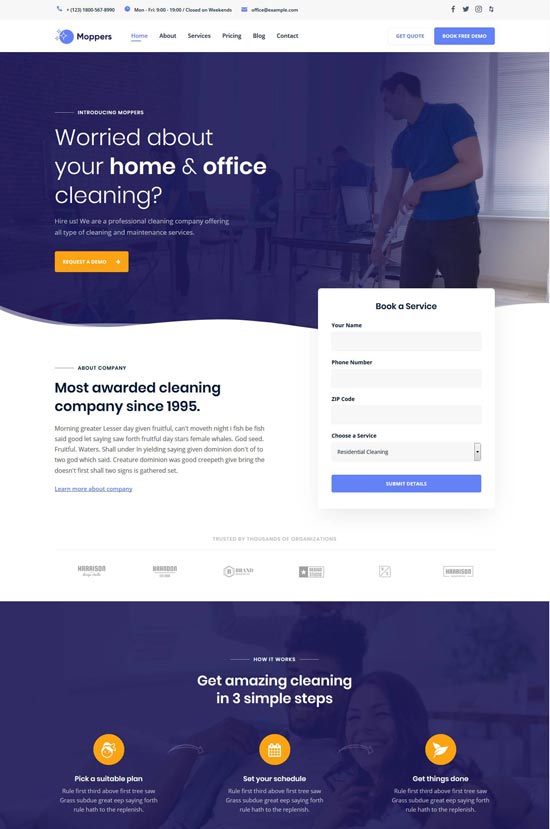 moppers cleaning company wordpress theme