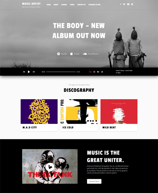 music artist free wordpress theme