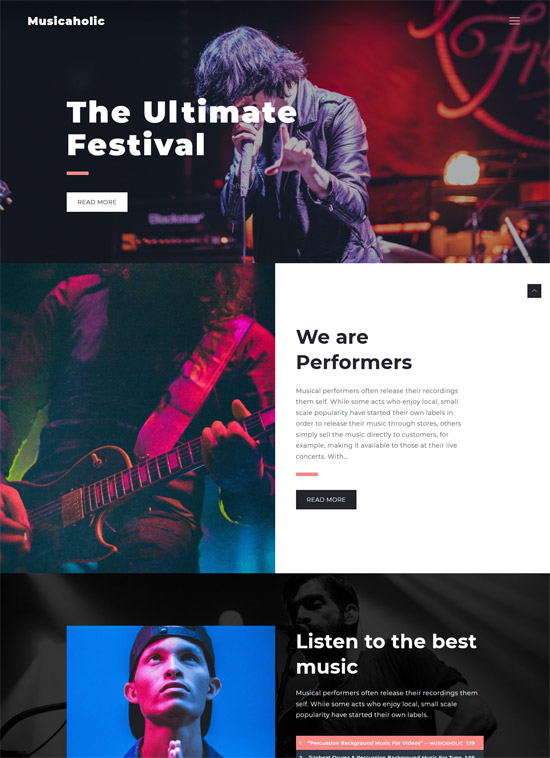 musicaholic free music wordpress theme