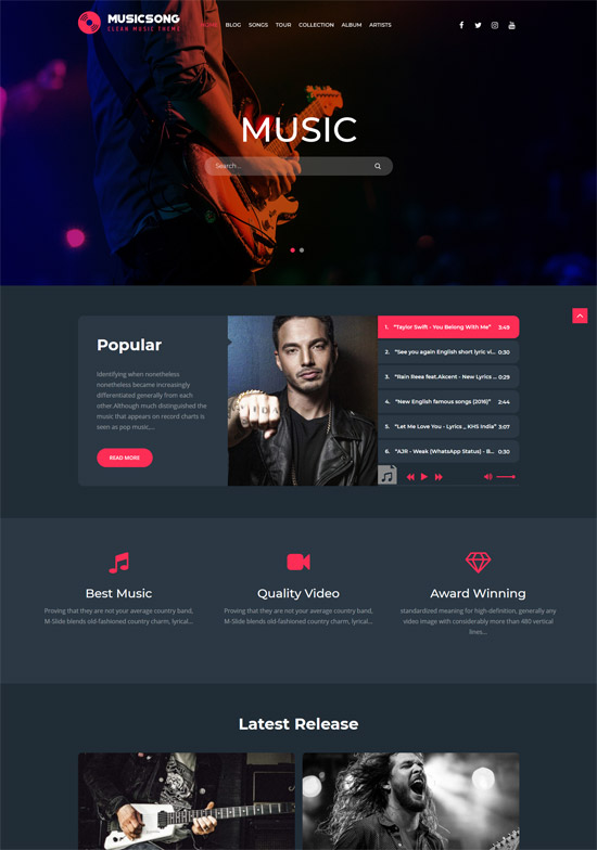 musicsong free musical wordpress theme