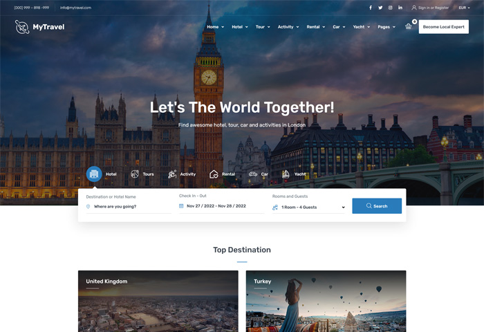 mytravel tours bookings woocommerce theme