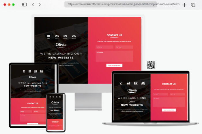 olivia coming soon html template with countdown