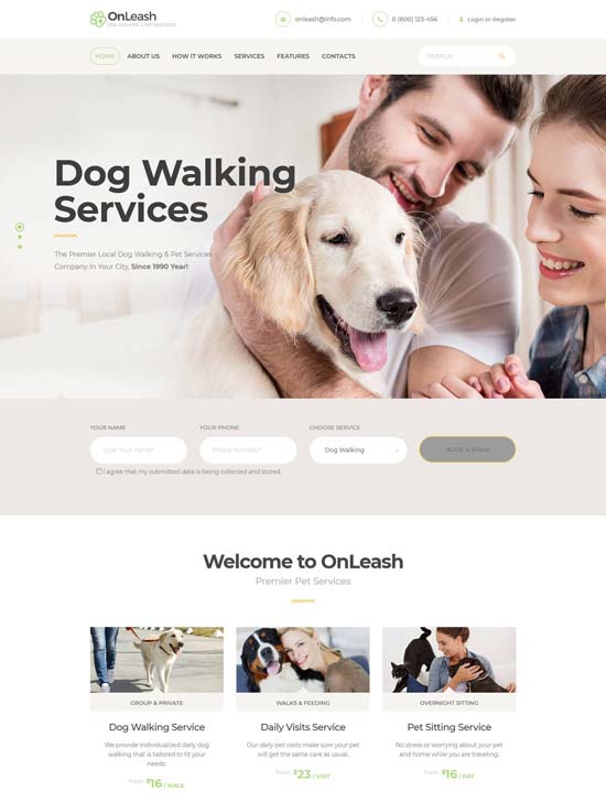 onleash pet services wordpress theme