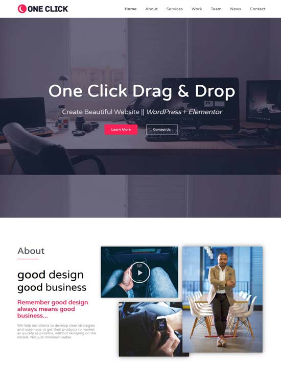 one click free one page wordpress theme