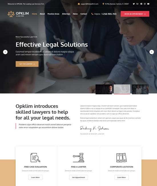opklim lawyer firm html template