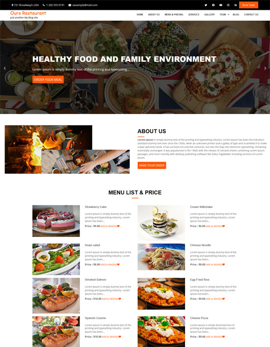 ours restaurant free wordpress theme