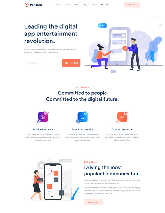 pentrax app landing psd template