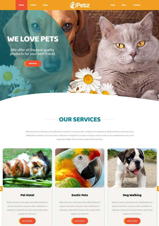 petz pet care wordpress theme