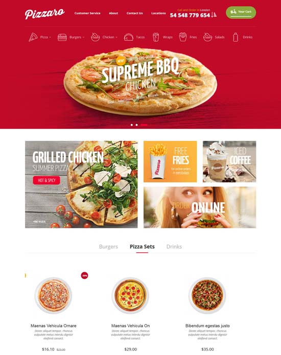 pizzaro food magento theme