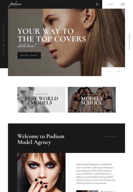 podium model agency wordpress theme