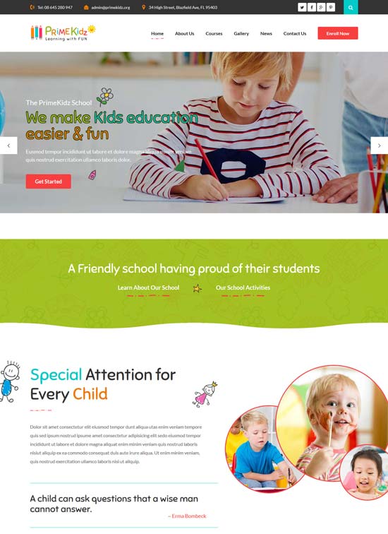 prime kidz kindergarten html template