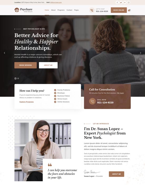 psychare psychologists wordpress theme