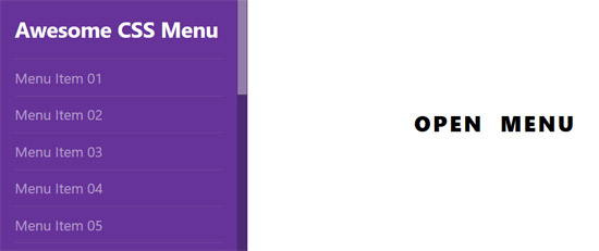 pure css drawer menu with overlay