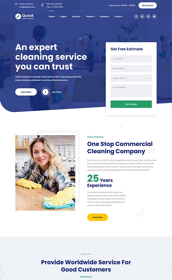 queak cleaning services wordpress theme