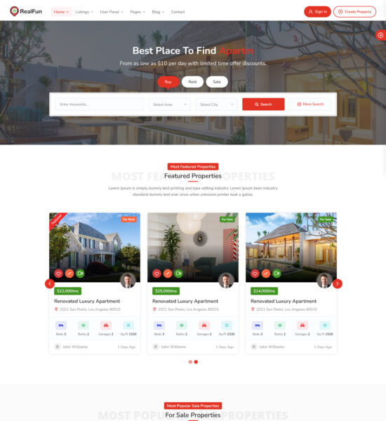 realfun real estate website template