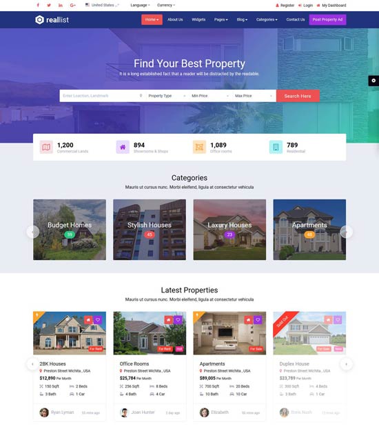Reallist Real estate Bootstrap HTML Template