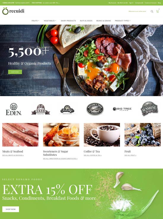 recuidi healthy food store magento theme