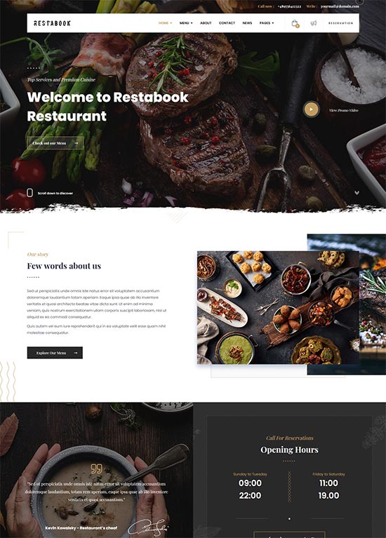 restabook restaurant wordpress theme