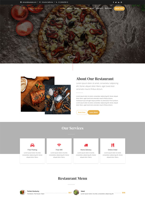 restaurant recipe free wordpress theme