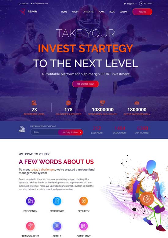 reunir sports investment html template