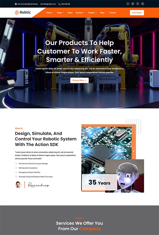robtic manufacturing factory html template