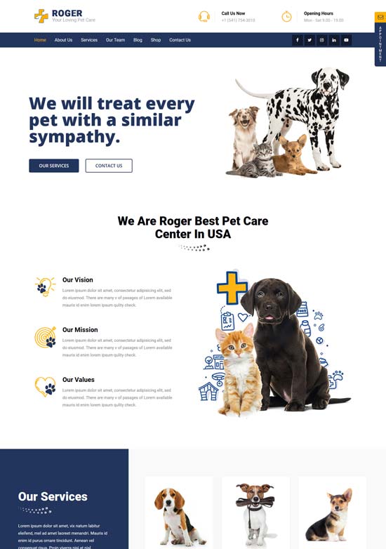 roger pet care wordpress theme