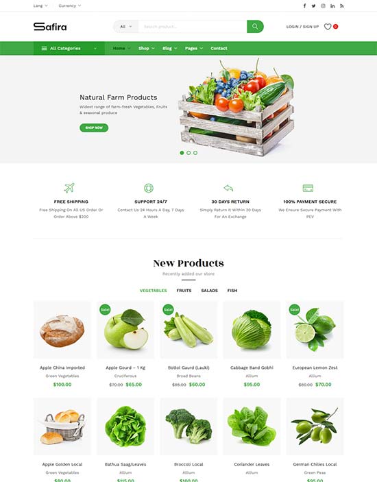 safira food organic wordpress theme