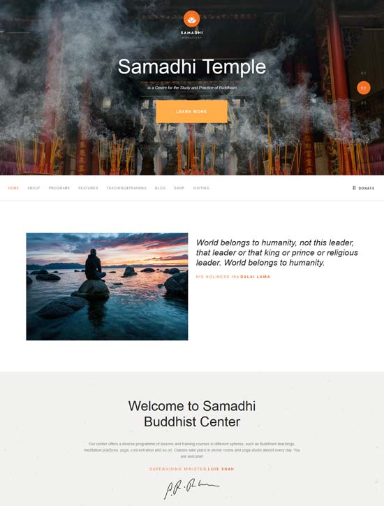 samadhi buddhist temple wordpress theme