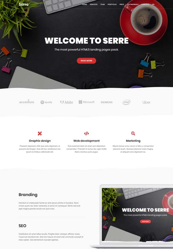 serre html landing pages pack